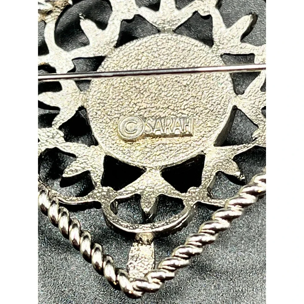 Signed Sarah Coventry Silver Tone Red Stone Southwestern Pendant Brooch Desert‎
